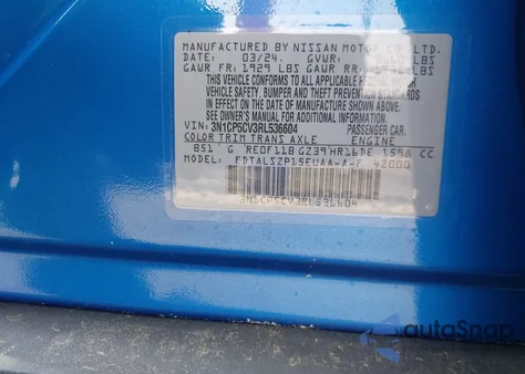 2024 Nissan Kicks Sv Xtronic Cvt from USA, damaged, VIN 3N1CP5CV3RL536604